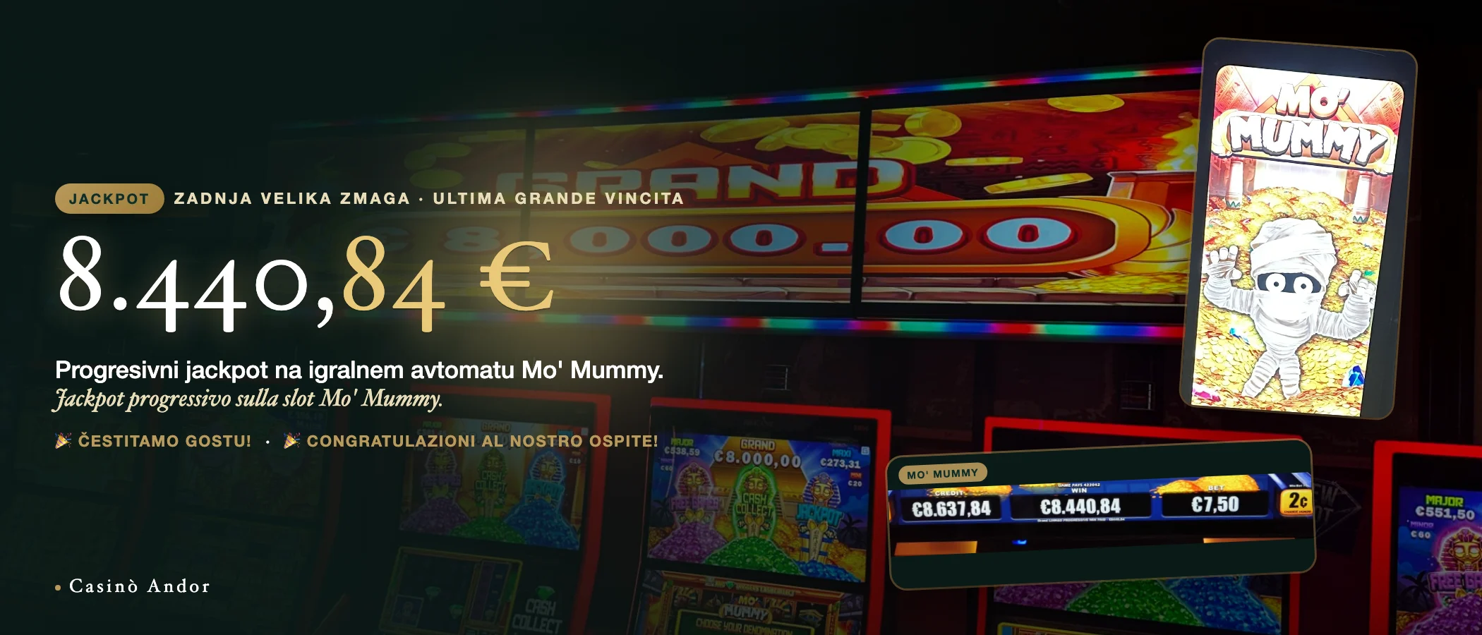 Zadnja velika zmaga na igralnem avtomatu Mo' Mummy — Casinò Andor